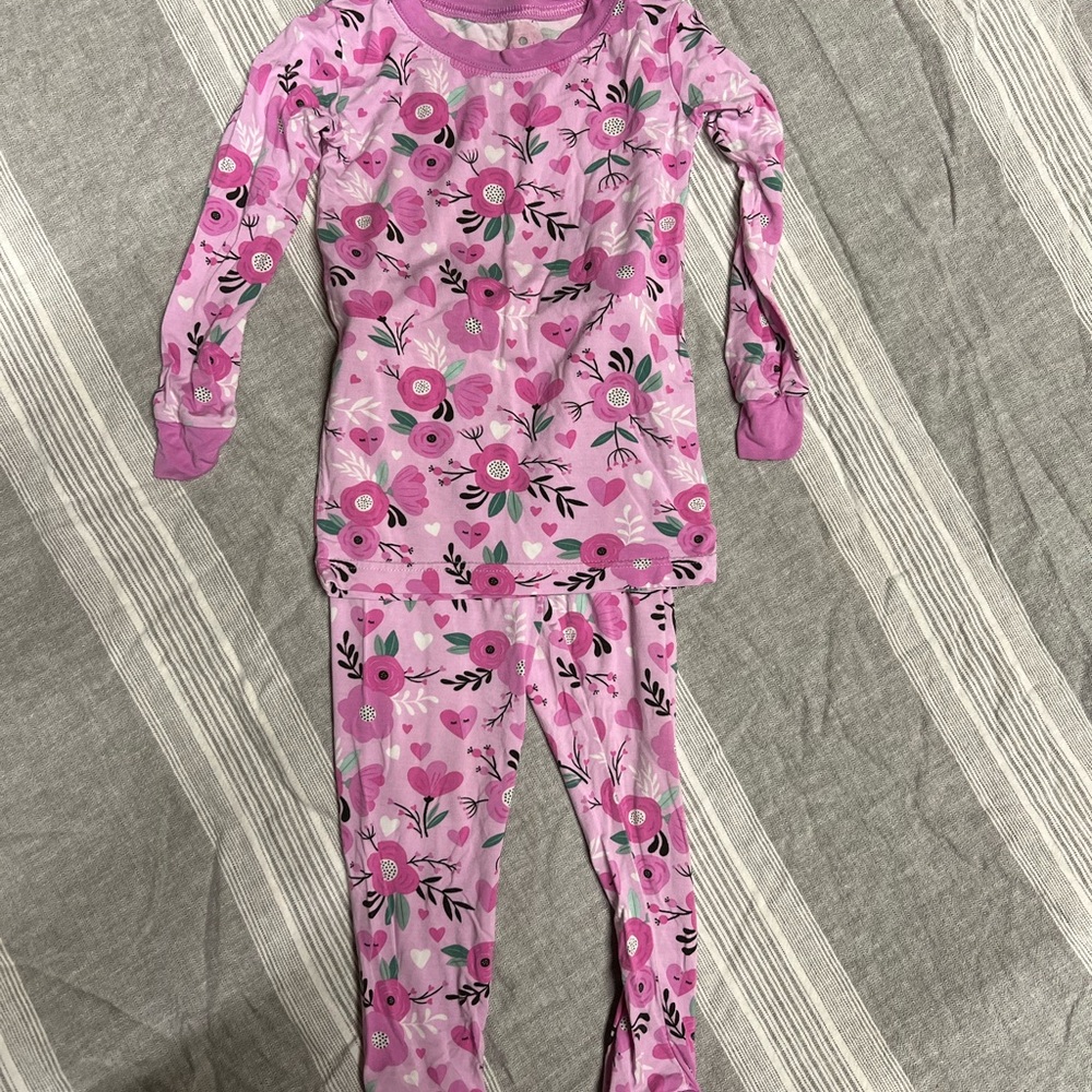 Little Sleepies Pink Floral Kids Pajama Set Sz 2T